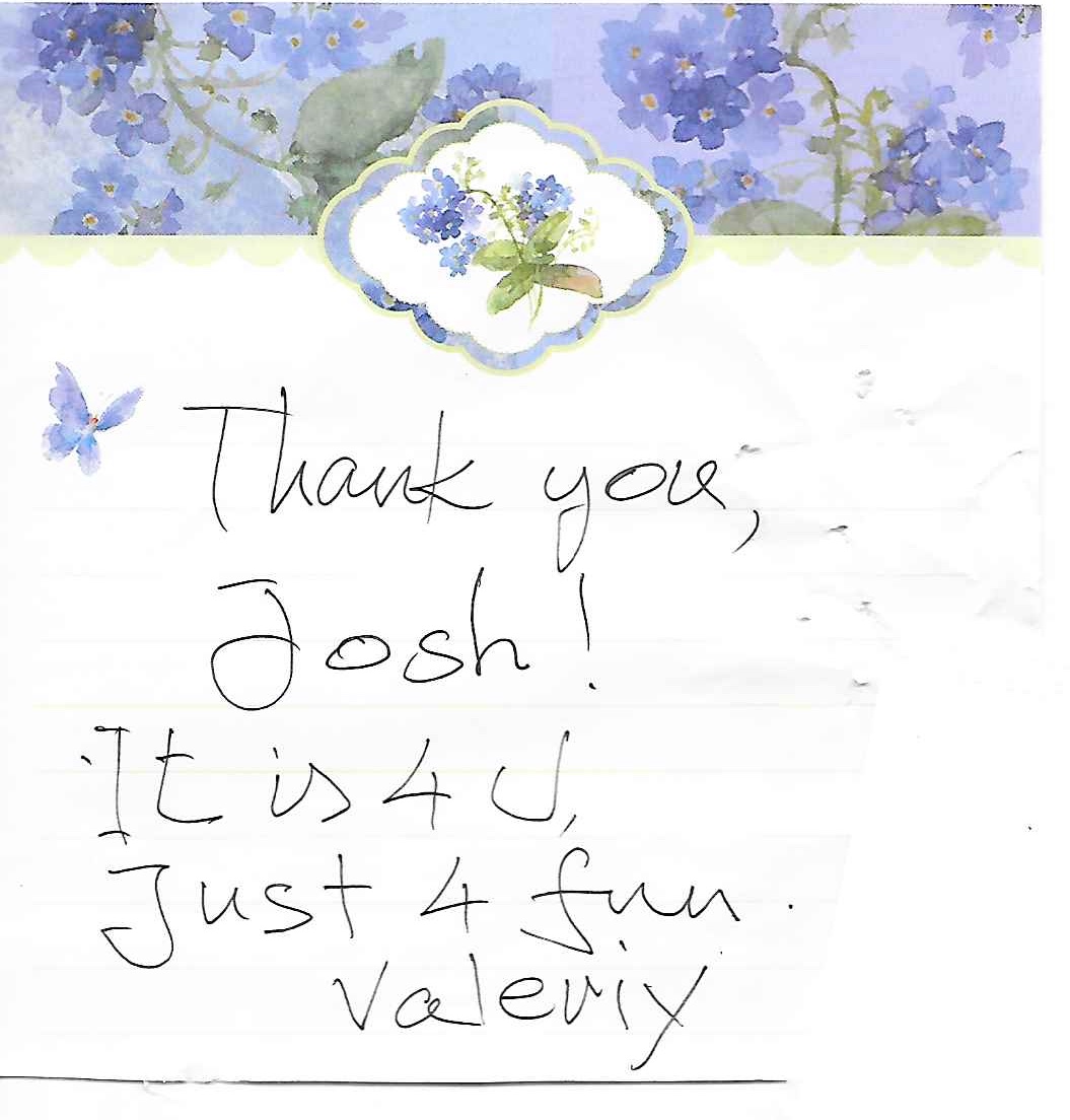 Valeriy's wholesome thank-you note
